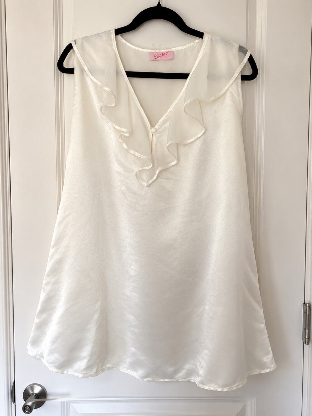 Vintage Arnold Scaasi 80s 90s Ivory Satin Ruffle Nightgown Bridal Lingerie